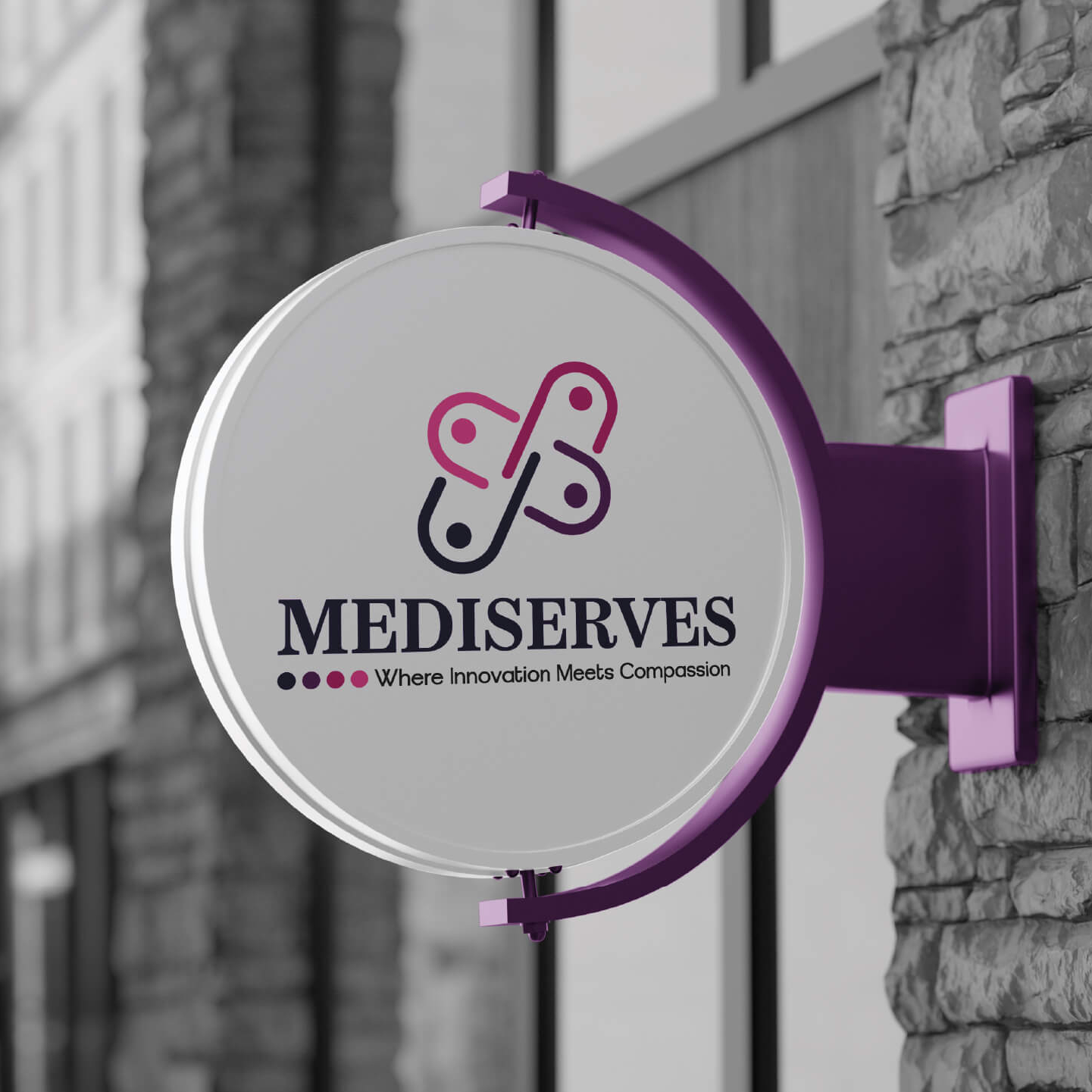 Mediserve pharmaceutical logo signage design by IM Creative